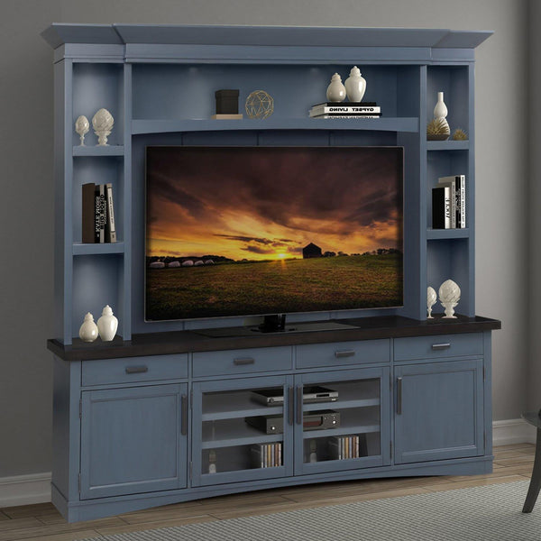 Parker House Furniture Americana Modern AME#92-4-DEN Denim 92 In. TV Console with Hutch Back Panel and LED Lights IMAGE 1