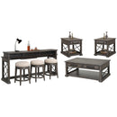 Parker House Furniture Sundance SUN-7PC-01-02-09-4-SGR Smokey Grey Cocktail Table with 2 End Tables and Console Table with 3 Stools IMAGE 1